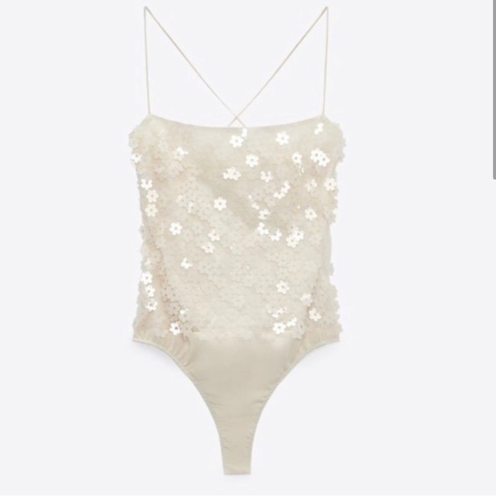 ZARA Sequin Flower Bodysuit